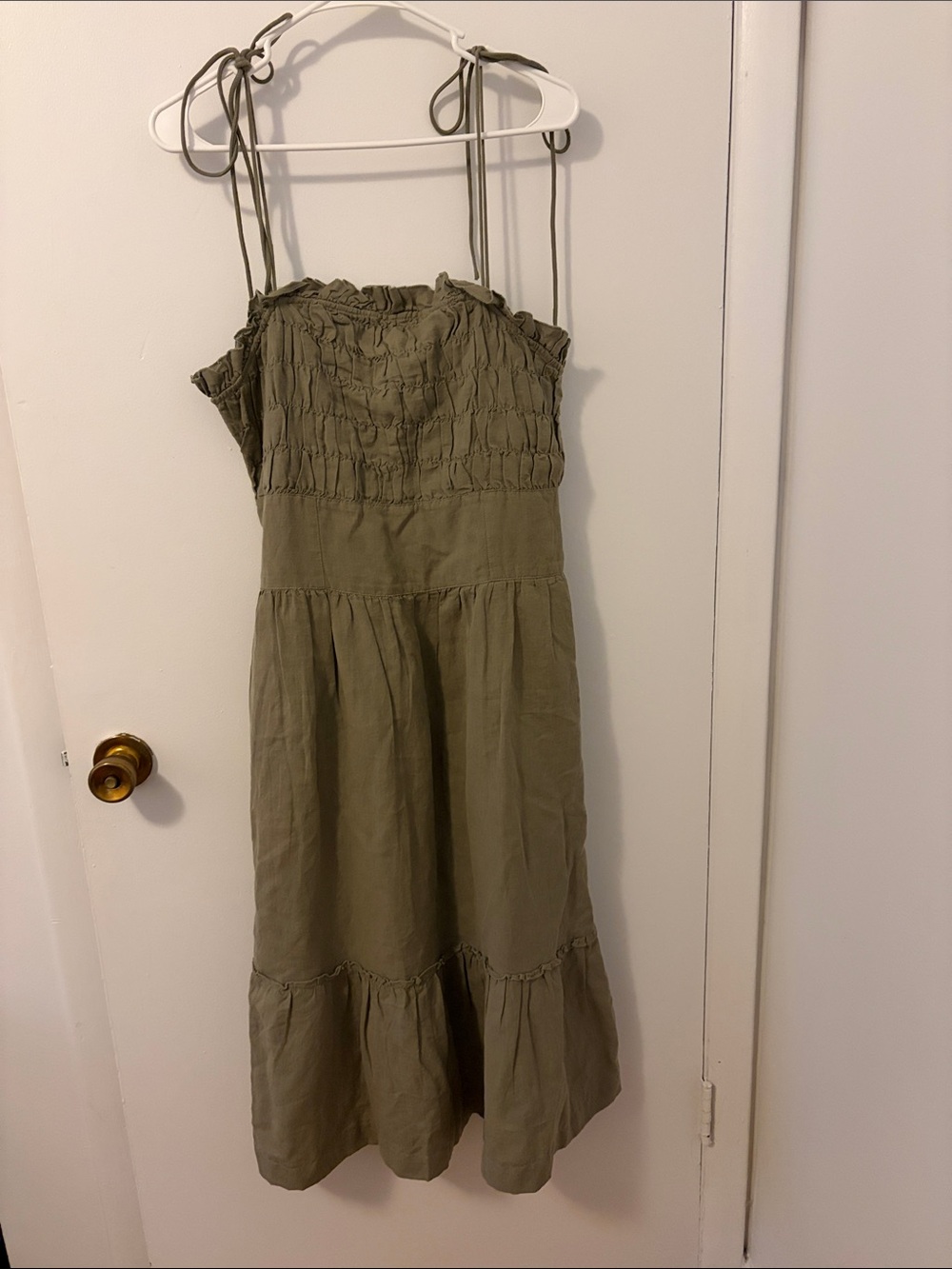 Free People Linen Olive Green Tie-Strap Sundress